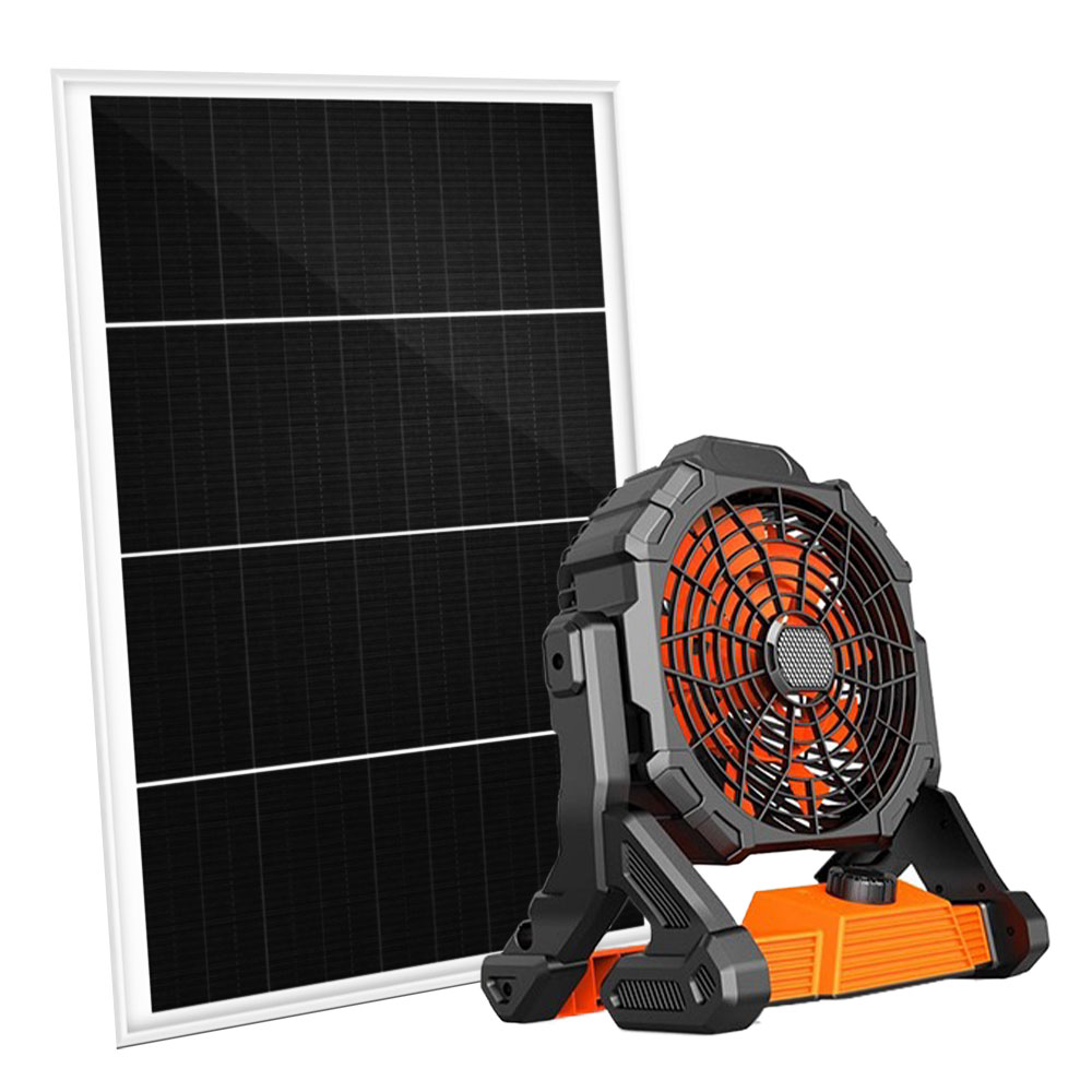 Ventilador de piso eléctrico con ventilador de soporte recargable solar con luz de noche y DC Adoptor de panel